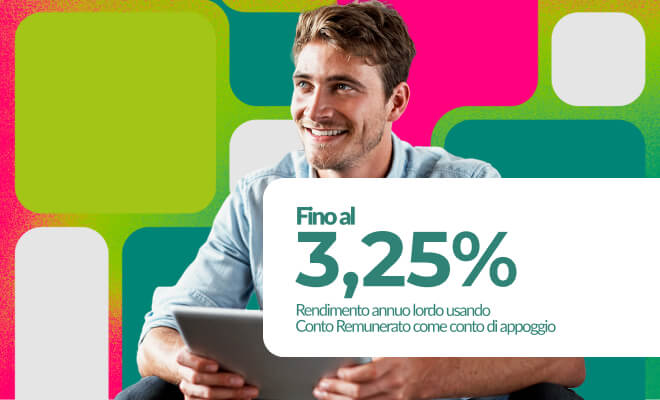 Fino al 3,25% di rendimento se usi Conto Remunerato CA Auto Bank come conto corrente di appoggio.